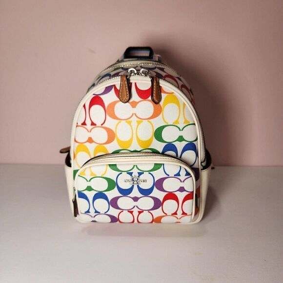 NWT COACH CK377 MINI COURT BACKPACK RAINBOW SIGNATURE PRIDE - Picture 1 of 7